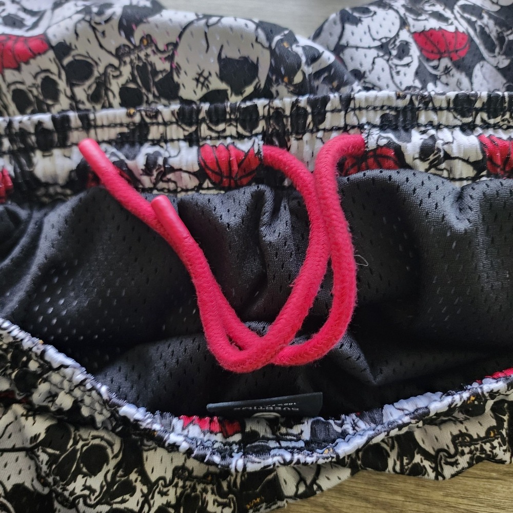 Overtime Mens Skull Basketball Mesh Shorts Black White Red Size Small - Picture 7 of 10